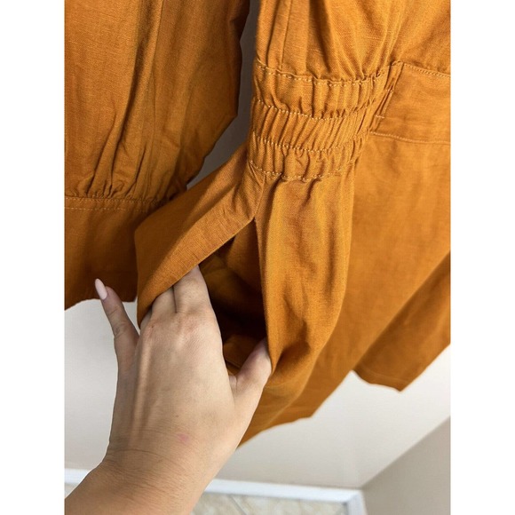 NEW Happy X Nature Utility Linen Dress L Womens Kate Hudson Long Sleeve Pockets - Picture 9 of 12
